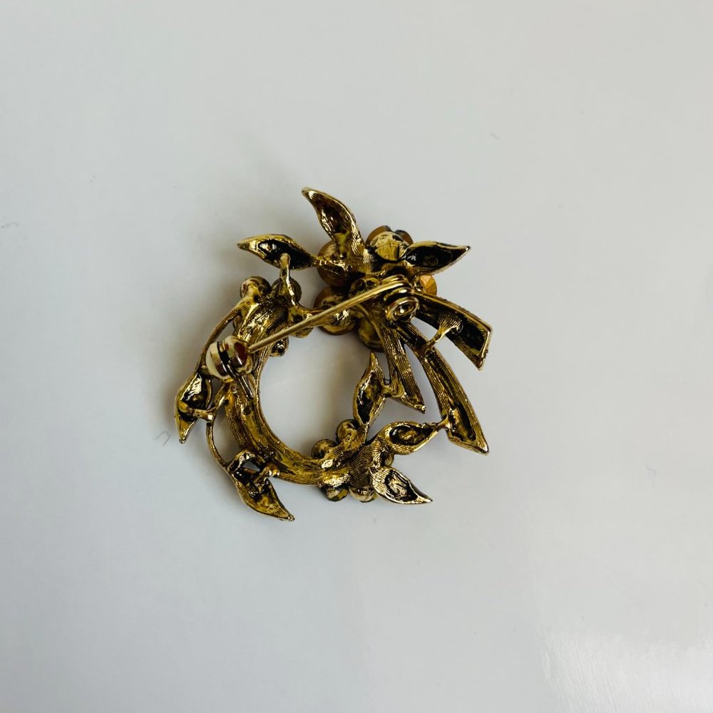 Vintage Antiqued Rhinestone Brown Tourmaline Crystal Lapel Scarf Brooche 1 ½” - Picture 3 of 5